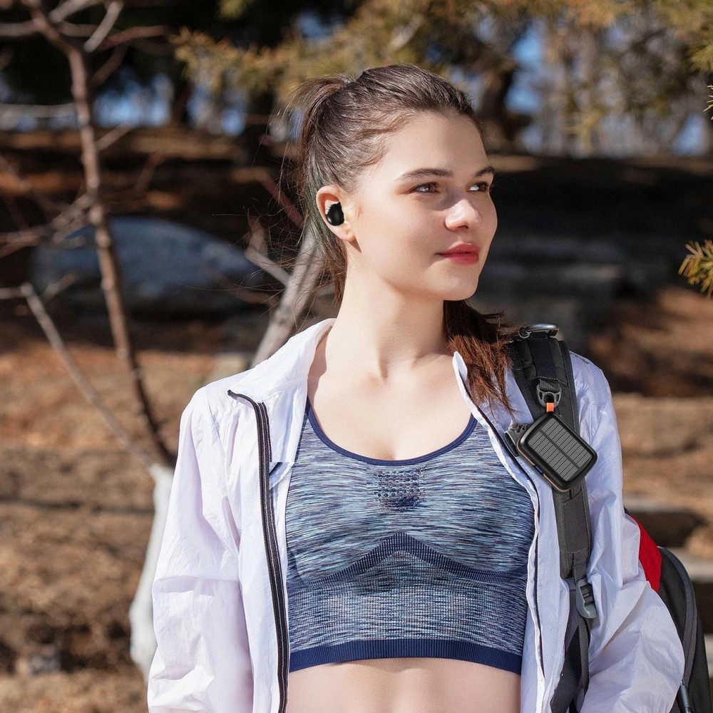 Bluetooth TWS Wasserdichte Kopfh&ouml;rer mit Solarpanel und 2500mAh Powerbank BH-T05 - Schwarz