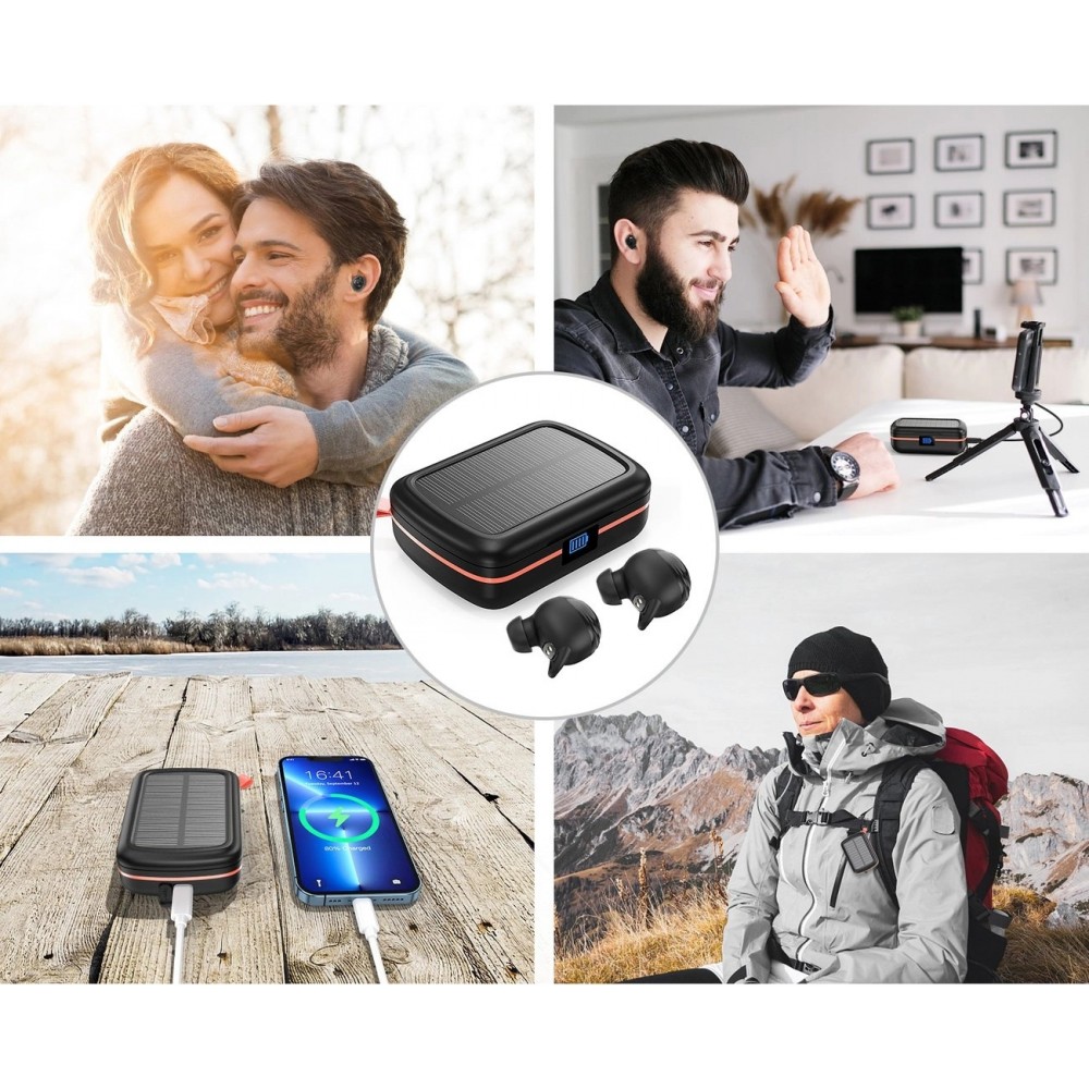 Bluetooth TWS Wasserdichte Kopfh&ouml;rer mit Solarpanel und 2500mAh Powerbank BH-T05 - Schwarz