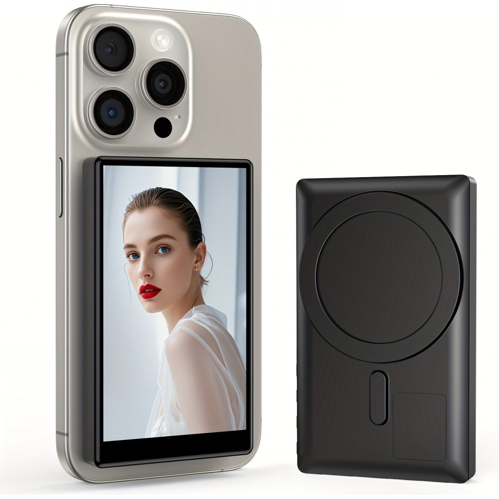 Vlogging- und Selfie-Bildschirm (4 Zoll) f&uuml;r Smartphone mit wiederaufladbarem MagSafe-Akku - Schwarz