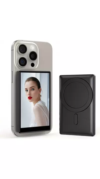 Vlogging- und Selfie-Bildschirm (4 Zoll) f&uuml;r Smartphone mit wiederaufladbarem MagSafe-Akku - Schwarz