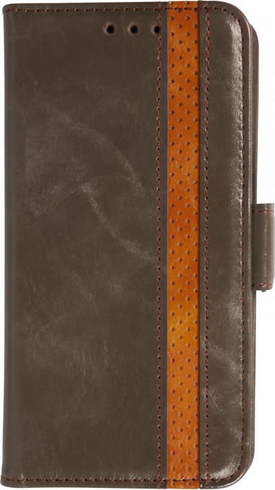 iPhone Air Leder Tasche - Flip Wallet Echtleder mit Akzentstreifen & Kartenhalter - Grau