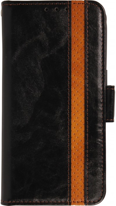 iPhone Air Leder Tasche - Flip Wallet Echtleder mit Akzentstreifen & Kartenhalter - Schwarz