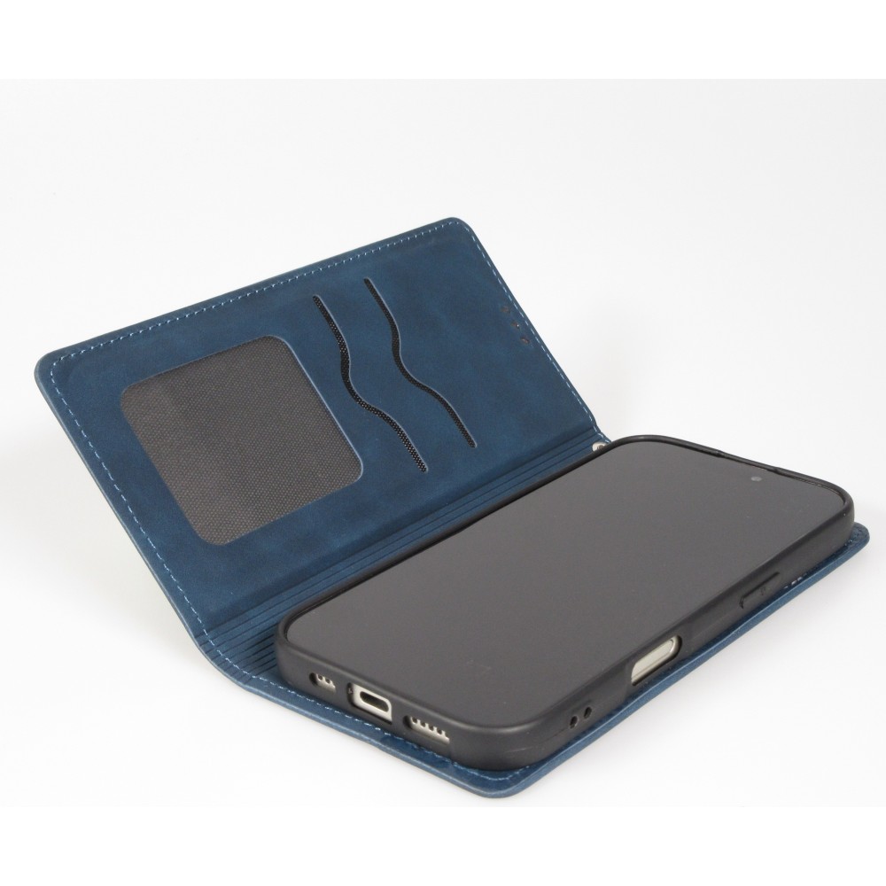 iPhone Air Leder Tasche - Flip Wallet vintage mit Magnetverschluss und Kartenhalter - Blau