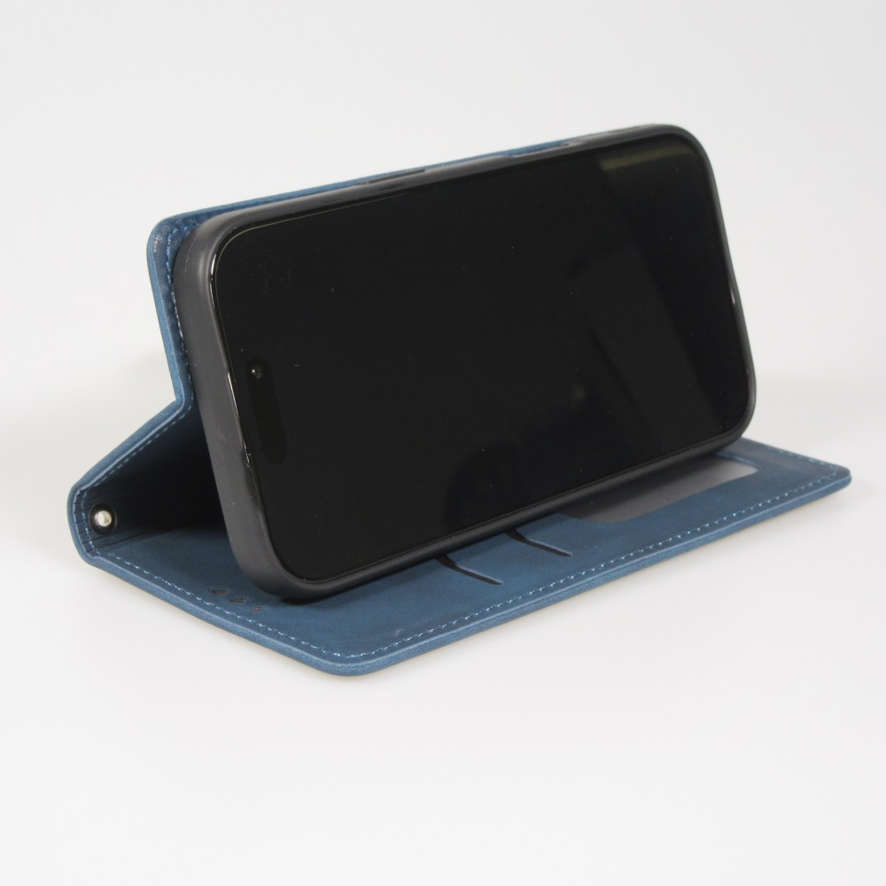 iPhone Air Leder Tasche - Flip Wallet vintage mit Magnetverschluss und Kartenhalter - Blau
