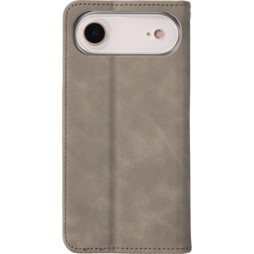 Leder Tasche Case iPhone Air - Flip Wallet vintage mit Magnetverschluss und Kartenhalter - Grau