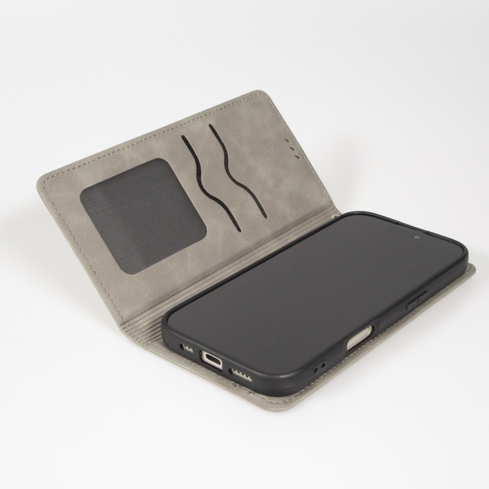Leder Tasche Case iPhone Air - Flip Wallet vintage mit Magnetverschluss und Kartenhalter - Grau