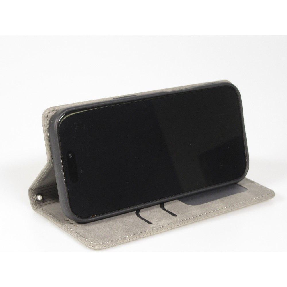 Leder Tasche Case iPhone Air - Flip Wallet vintage mit Magnetverschluss und Kartenhalter - Grau