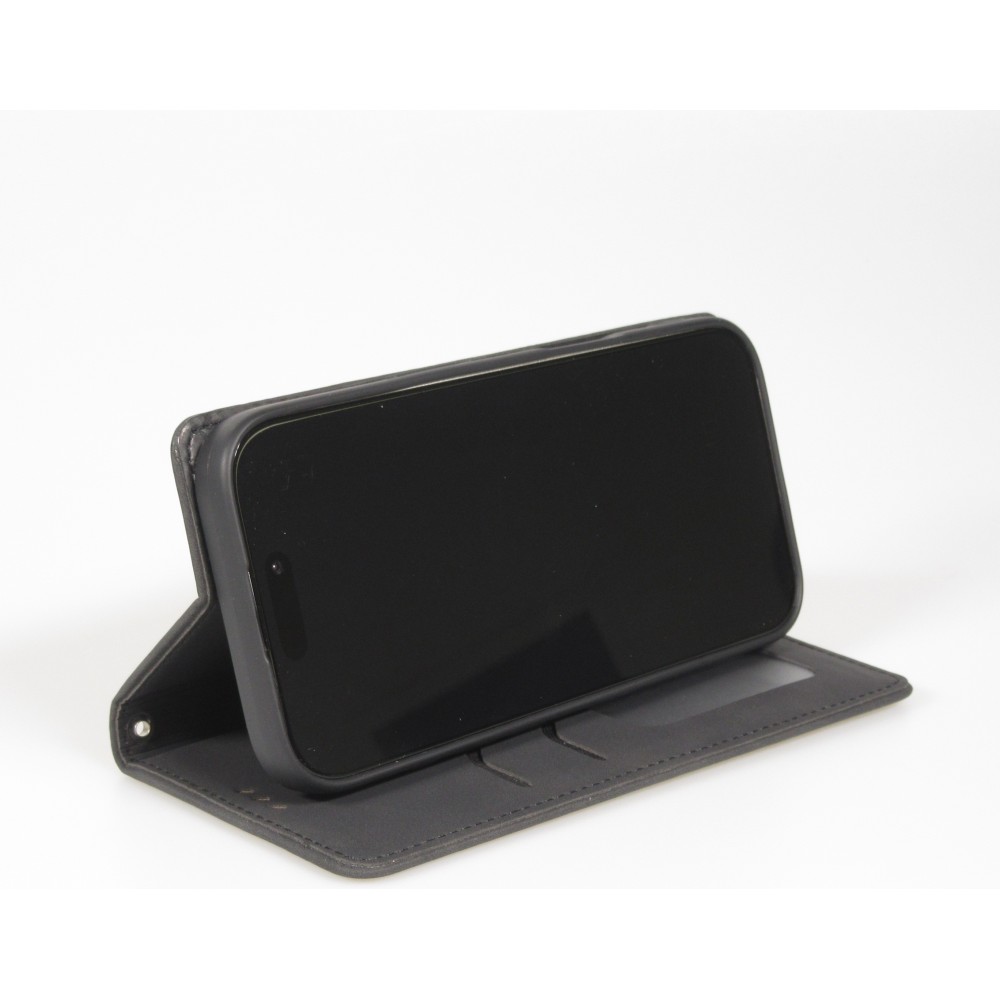 iPhone Air Leder Tasche - Flip Wallet vintage mit Magnetverschluss und Kartenhalter - Schwarz