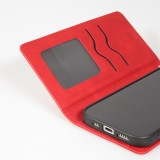 Etui cuir iPhone Air - Flip Wallet vintage avec fermeture aimantée et compartiment cartes - Rouge