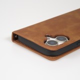 iPhone 17 Leder Tasche - Flip Wallet vintage mit Magnetverschluss und Kartenhalter - Braun