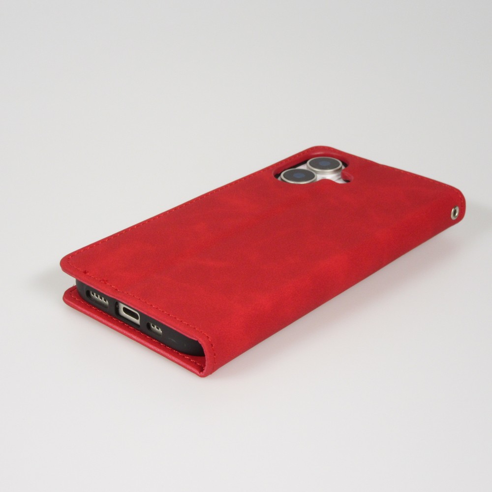Leder Tasche Case iPhone 17 - Flip Wallet vintage mit Magnetverschluss und Kartenhalter - Rot
