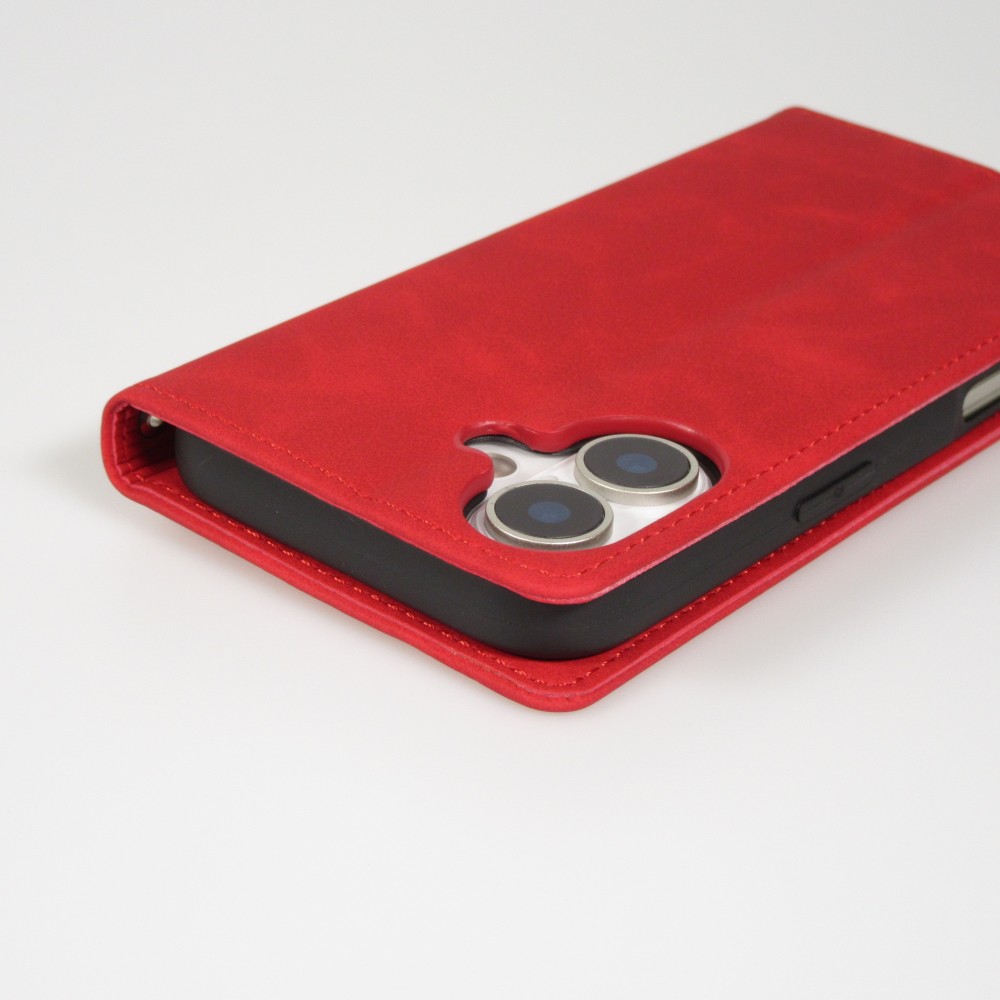 Leder Tasche Case iPhone 17 - Flip Wallet vintage mit Magnetverschluss und Kartenhalter - Rot