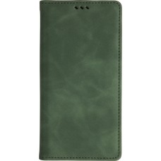 Leder Tasche Case iPhone 17 Pro - Flip Wallet vintage mit Magnetverschluss und Kartenhalter - Dunkelgrün