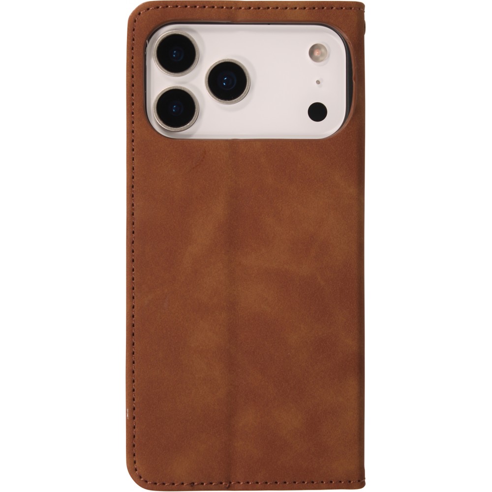 iPhone 17 Pro Max Leder Tasche - Flip Wallet vintage mit Magnetverschluss und Kartenhalter - Braun