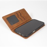 iPhone 17 Pro Max Leder Tasche - Flip Wallet vintage mit Magnetverschluss und Kartenhalter - Braun