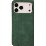 Leder Tasche Case iPhone 17 Pro Max - Flip Wallet vintage mit Magnetverschluss und Kartenhalter - Dunkelgrün
