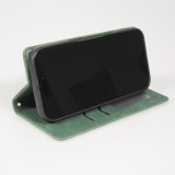 Leder Tasche Case iPhone 17 Pro Max - Flip Wallet vintage mit Magnetverschluss und Kartenhalter - Dunkelgrün