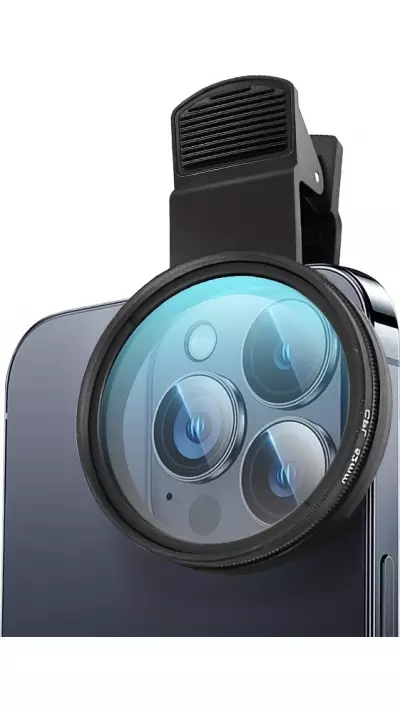 Professioneller Polarisationsfilter f&uuml;r Smartphone (iPhone, Samsung) mit drehbarem Clip, HD-Farbenwiederherstellung - Schwarz