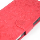 iPhone 16 Case H&uuml;lle - Flip Kartenetui Blumenmuster mit Lanyard - Rot