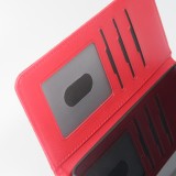 iPhone 16 Case H&uuml;lle - Flip Kartenetui Blumenmuster mit Lanyard - Rot