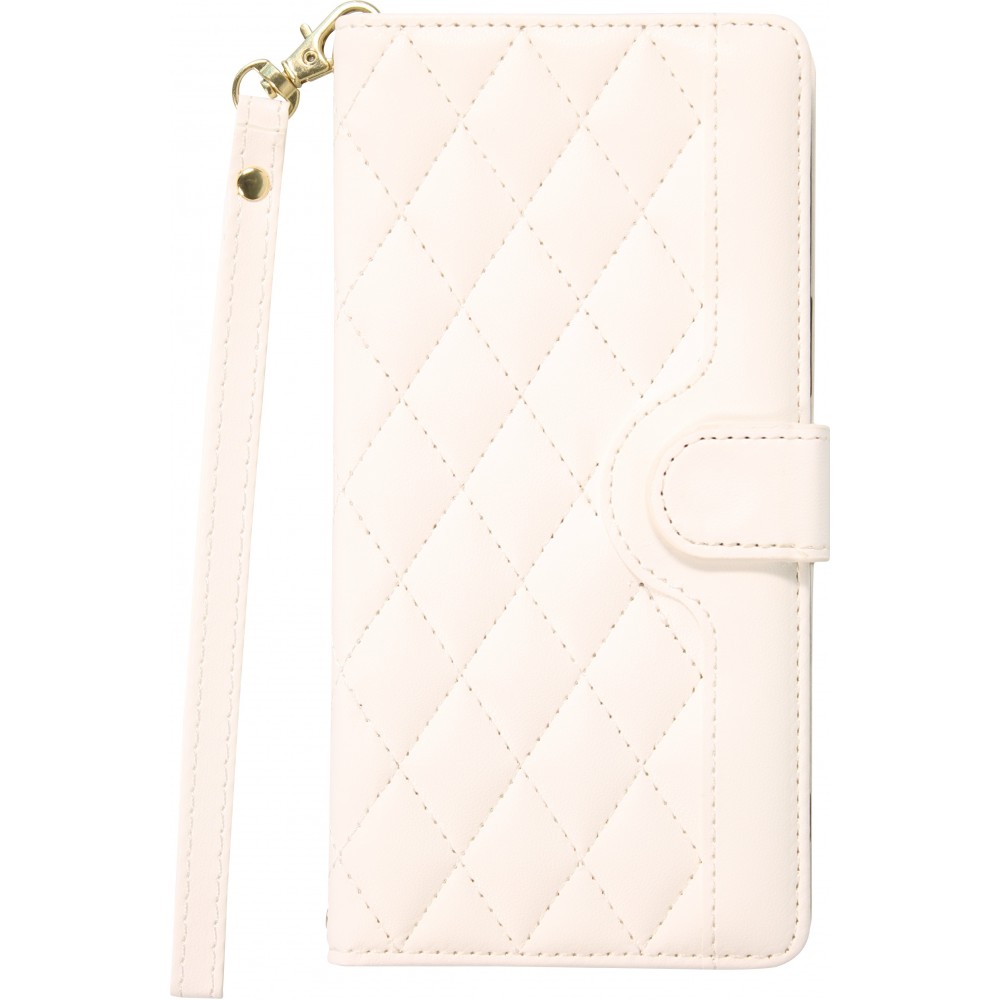 iPhone 16 Pro Case H&uuml;lle - Elegante Flip-Matratze mit Magnetverschluss Trageschlaufe und Kartenf&auml;chern - Weiss