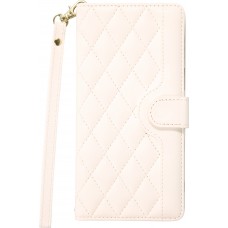 iPhone 16 Pro Case H&uuml;lle - Elegante Flip-Matratze mit Magnetverschluss Trageschlaufe und Kartenf&auml;chern - Weiss