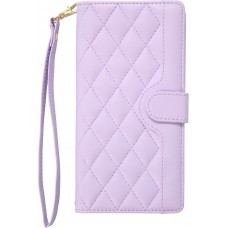iPhone 16 Pro Case H&uuml;lle - Elegante Flip-Matratze mit Magnetverschluss Trageschlaufe und Kartenf&auml;chern - Hellviolett