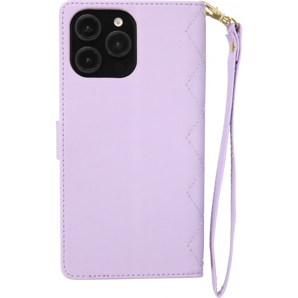 iPhone 16 Pro Case H&uuml;lle - Elegante Flip-Matratze mit Magnetverschluss Trageschlaufe und Kartenf&auml;chern - Hellviolett