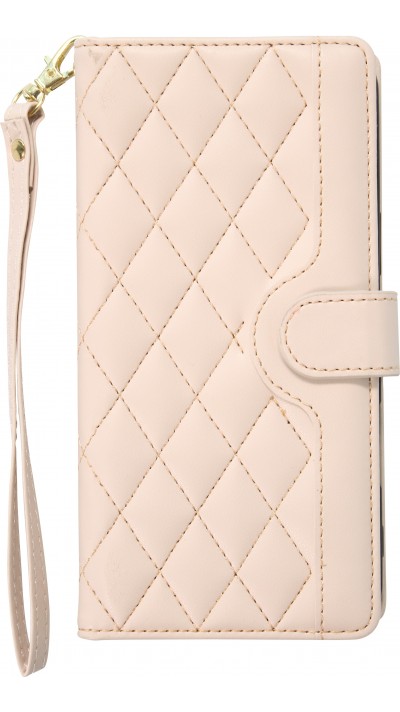 iPhone 16 Pro Max Case Hülle - Elegante Flip-Matratze mit Magnetverschluss Trageschlaufe und Kartenfächern - Beige