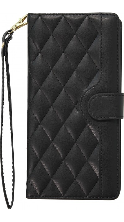 iPhone 16 Pro Max Case Hülle - Elegante Flip-Matratze mit Magnetverschluss Trageschlaufe und Kartenfächern - Schwarz