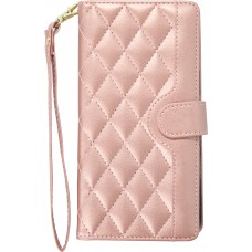 iPhone 16 Pro Max Case Hülle - Elegante Flip-Matratze mit Magnetverschluss Trageschlaufe und Kartenfächern - Rosa gold