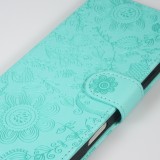 iPhone 16 Pro Max Case Hülle - Flip Kartenetui Blumenmuster mit Lanyard - Hellblau