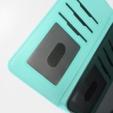 iPhone 16 Pro Max Case Hülle - Flip Kartenetui Blumenmuster mit Lanyard - Hellblau