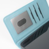 iPhone 16 Pro Max Case H&uuml;lle - Flip Kartenetui Blumenmuster mit Lanyard - Dunkelblau
