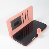 iPhone 16 Pro Max Case H&uuml;lle - Flip Kartenetui Blumenmuster mit Lanyard - Rosa