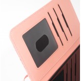 iPhone 16 Pro Max Case H&uuml;lle - Flip Kartenetui Blumenmuster mit Lanyard - Rosa