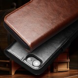 iPhone 16e Case Hülle - Flip Qialino Echtleder mit magnetischem Verschluss - Braun
