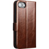 iPhone 16e Case Hülle - Flip Qialino Echtleder mit magnetischem Verschluss - Braun