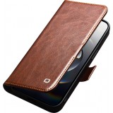 iPhone 16e Case Hülle - Flip Qialino Echtleder mit magnetischem Verschluss - Braun