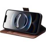 iPhone 16e Case Hülle - Flip Qialino Echtleder mit magnetischem Verschluss - Braun
