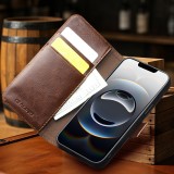 iPhone 16e Case Hülle - Flip Qialino Echtleder mit magnetischem Verschluss - Braun