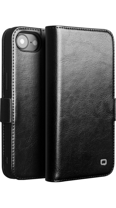 iPhone 16e Case Hülle - Flip Qialino Echtleder mit magnetischem Verschluss - Schwarz