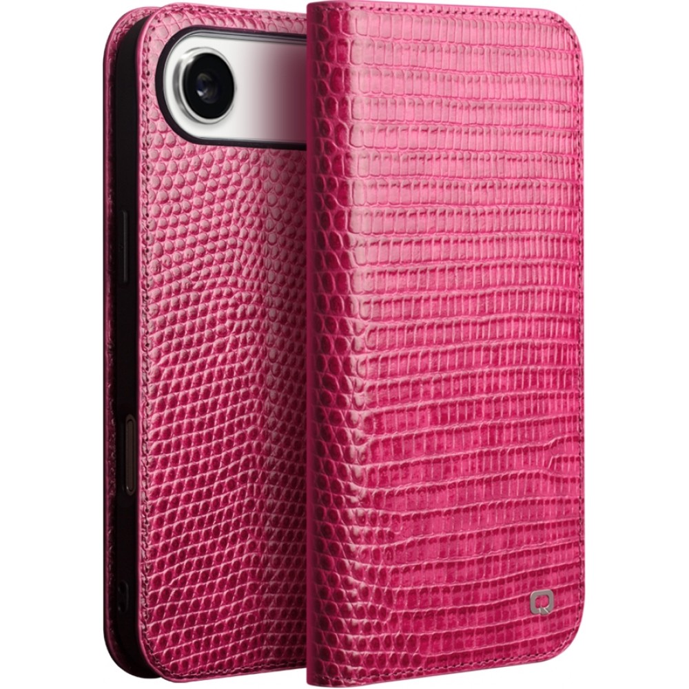 iPhone 17 Air Case Hülle - Qialino Croco Flip Echtleder - Rosa