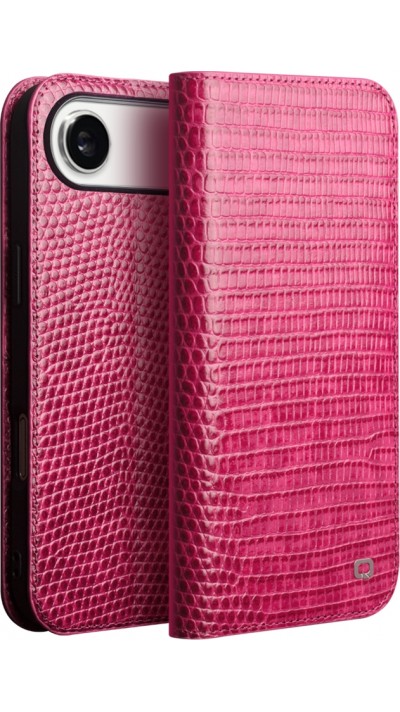iPhone 17 Air Case Hülle - Qialino Croco Flip Echtleder - Rosa