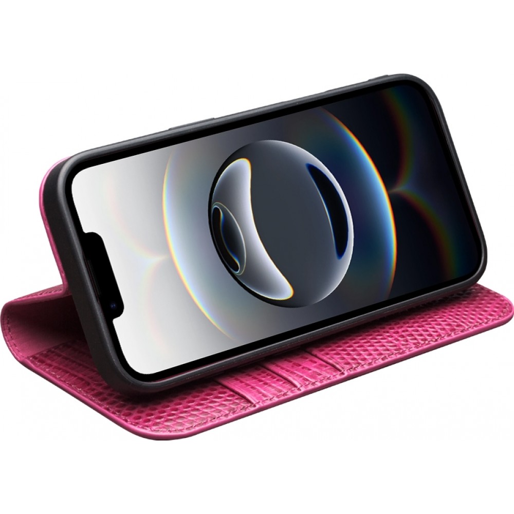 iPhone 17 Air Case Hülle - Qialino Croco Flip Echtleder - Rosa