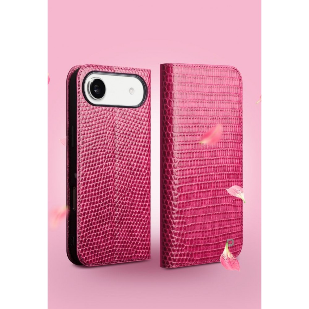 iPhone 17 Air Case Hülle - Qialino Croco Flip Echtleder - Rosa