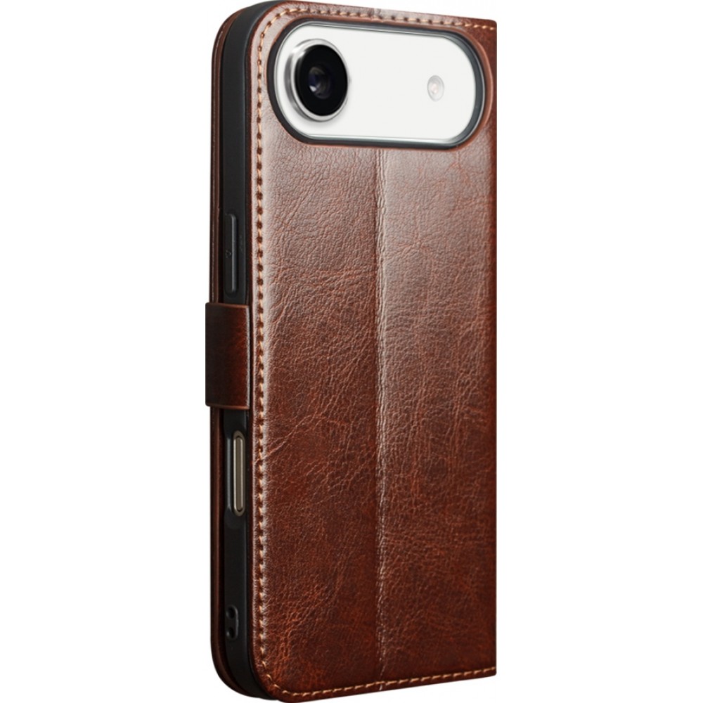 iPhone 17 Air Case Hülle - Flip Qialino Echtleder mit magnetischem Verschluss - Braun