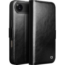 iPhone 17 Air Case Hülle - Flip Qialino Echtleder mit magnetischem Verschluss - Schwarz
