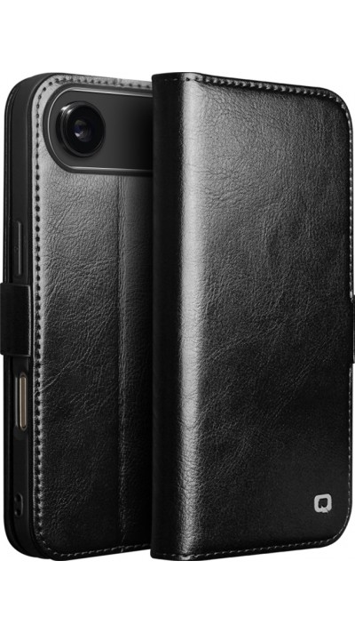iPhone 17 Air Case Hülle - Flip Qialino Echtleder mit magnetischem Verschluss - Schwarz