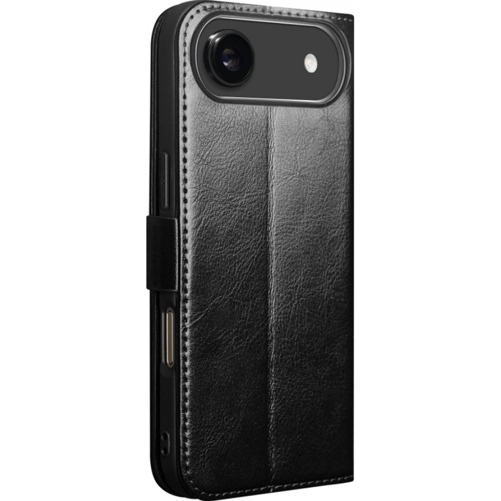 iPhone 17 Air Case Hülle - Flip Qialino Echtleder mit magnetischem Verschluss - Schwarz